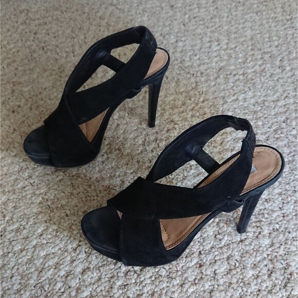 Diane von Furstenburg Platform Black Suede Strappy Slingback size 6.5 - Picture 3 of 12